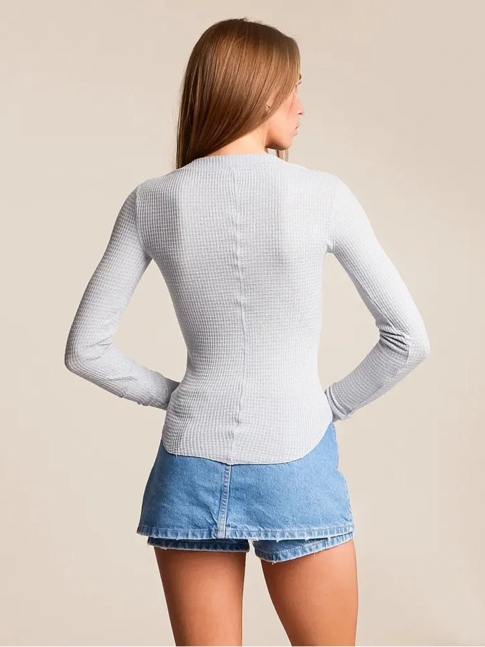Free People Going Places Cardi Thermal Top Pearl Blue Large NWT